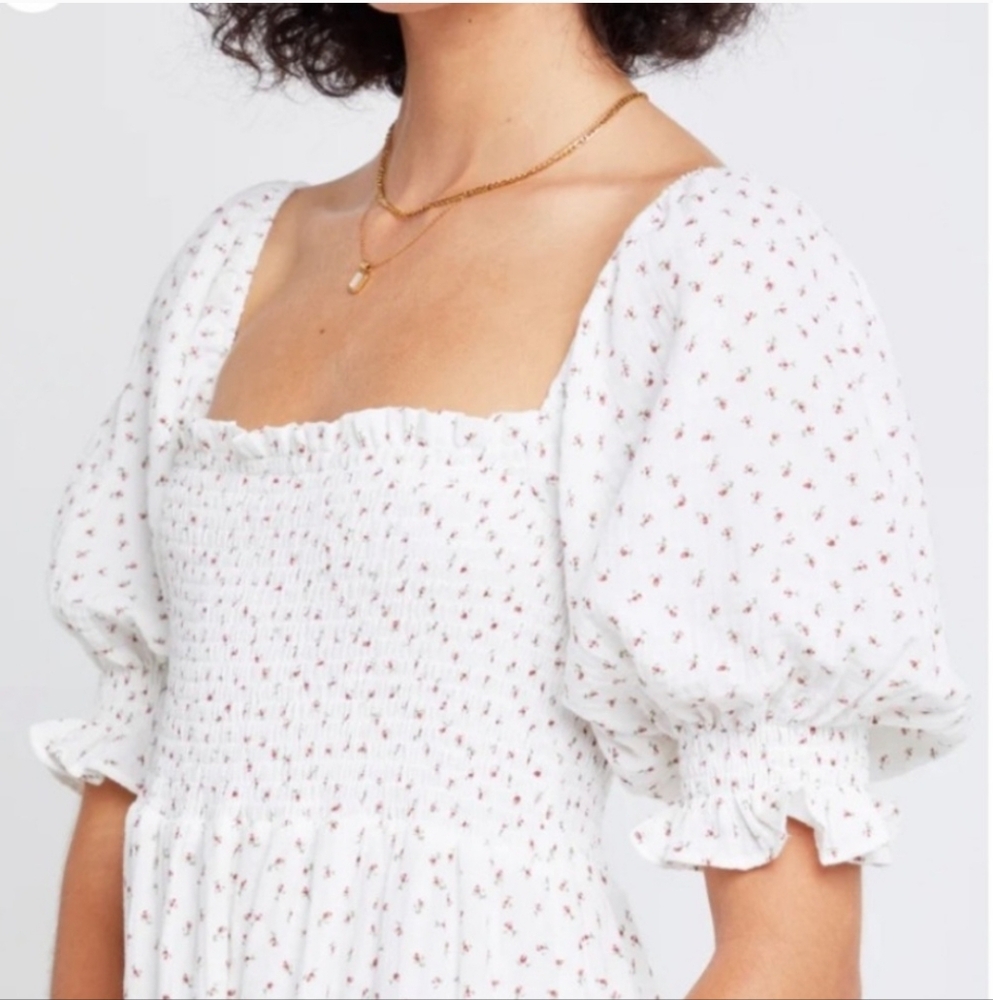 O.P.T. White Ditsy Rose Floral Smocked Frankie Dress